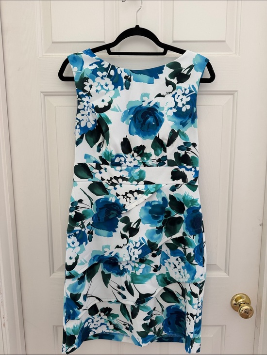 Dress Barn Dresses & Skirts - Dress Barn White Midi Dress with Blue Floral Print